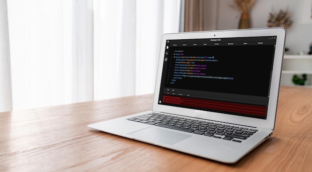 Software development programming on computer screen for modish application and program coding