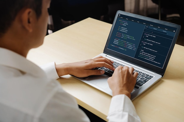Software development programming on computer screen for modish application and program coding
