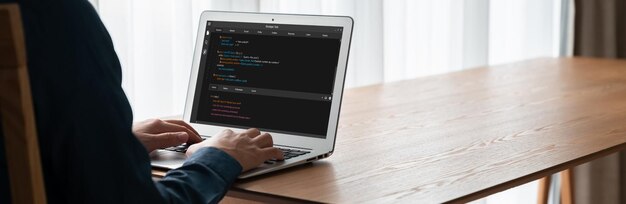 Software development programming on computer screen for modish application and program coding
