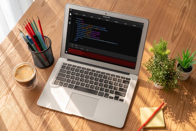 Software development programming on computer screen for modish application and program coding