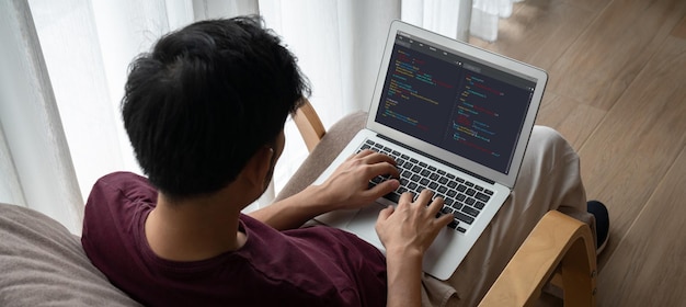 Software development programming on computer screen for modish application and program coding