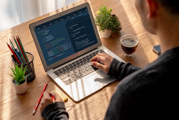 Software development programming on computer screen for modish application and program coding
