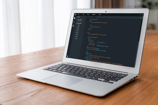 Software development programming on computer screen for modish application