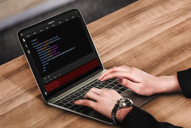 Software development programming on computer screen for modish application