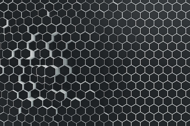 Sort/hvid geometrisk sekskantet abstrakt baggrund – 3D-rendering.