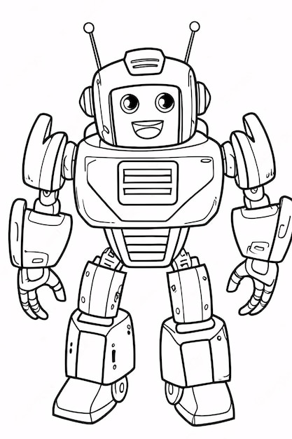 Söta barn Robot Transformer Linjekonst Handritad Kawaii Barn Coloring Book Illustration