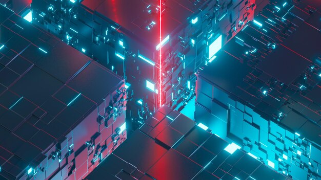 Space Station with red ray 3d render