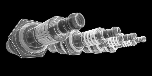 Sparkplug, body structure, wire model on background