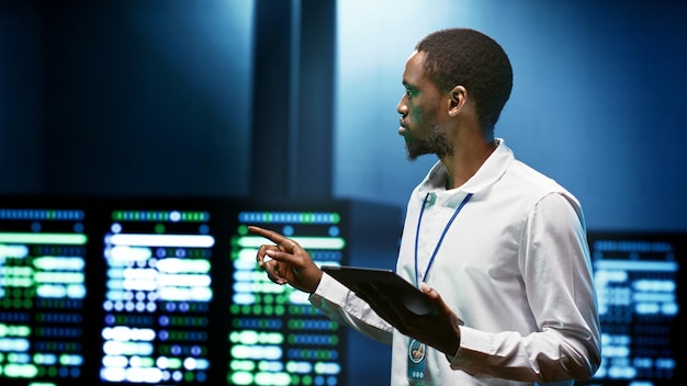 Specialist checking data center security