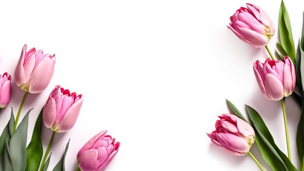 Spring Pink flowers Tulips isolated on white Wallpaper invitationscards generative ai