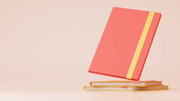 Stack of notebook on soft background 3D illustration