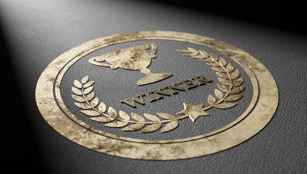 stamp stamped in gilt on a black leather background winner stamp d rendering