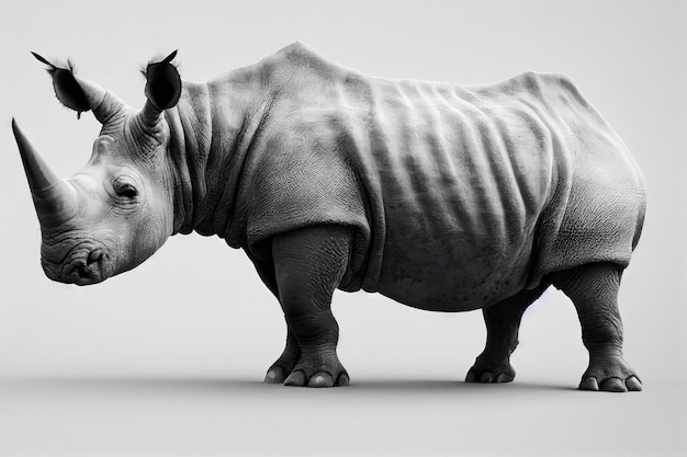 standing rhino figure with ribbed folds on thick skin