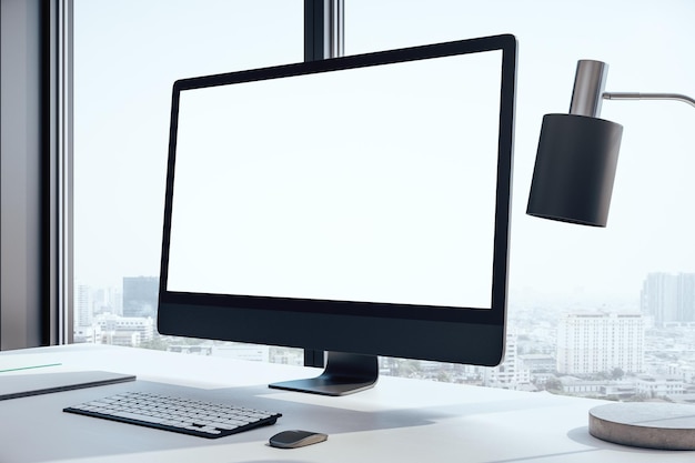 stylish designer desktop with empty computer screen