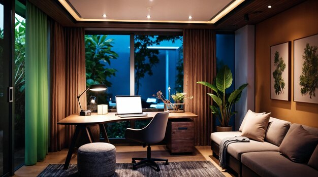 Stylish Home Office Interior Design with Comfortable Furniture