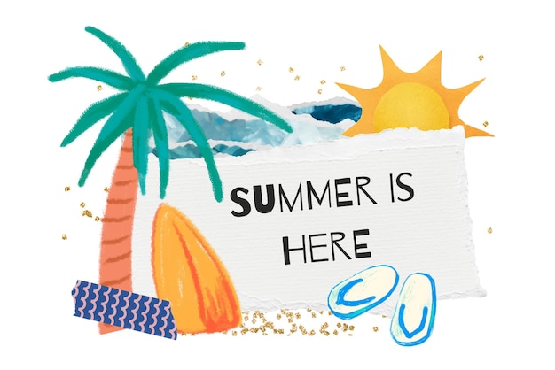 Summer is here words png sticker aesthetic collage transparent background