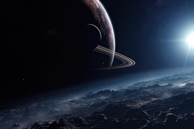 Surface of unknown planet with craters and mountains Generative AI