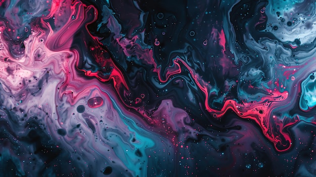 Swirling abstract art with colors of dark blue pink and teal
