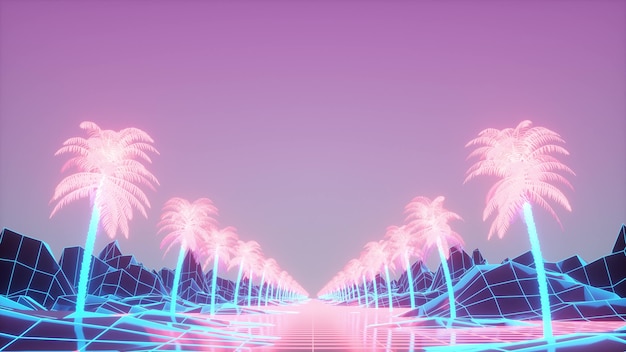 Synthwave background with palm trees