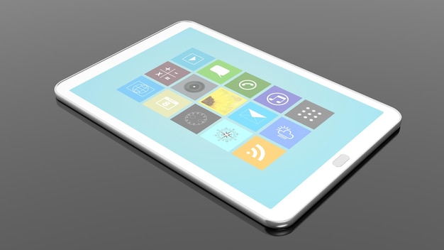 Tablet with square apps isolated on black background