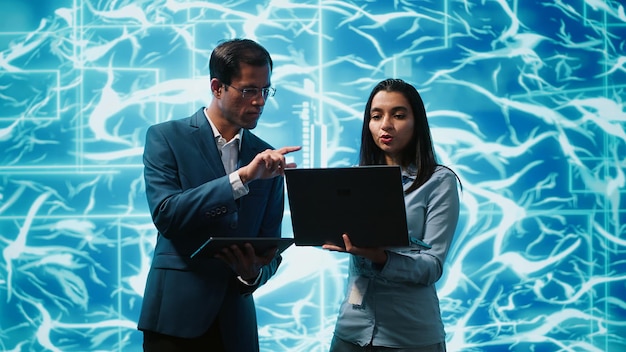 Team of engineers brainstorming ways to develop AI