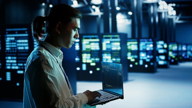 Technician runs code in data center