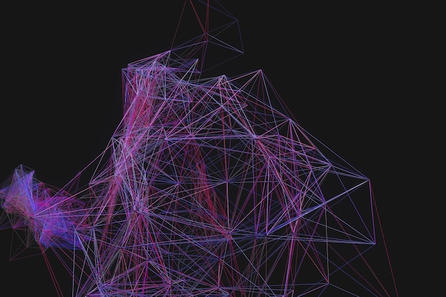 technological structure lines with black background 3d rendering