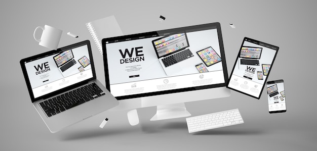 Technologies in mid-air against gray background