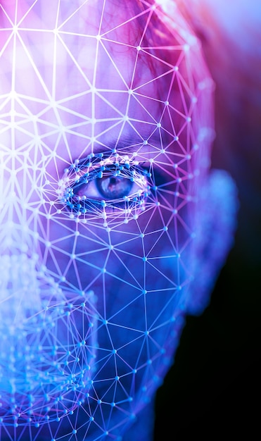 Technology.artificial intelligence background concept.Cyborg and net. Big data and machine learning