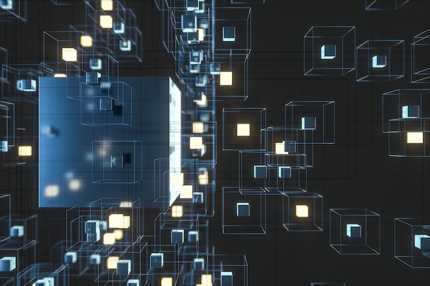 technology background make up with cubes and lines 3d rendering