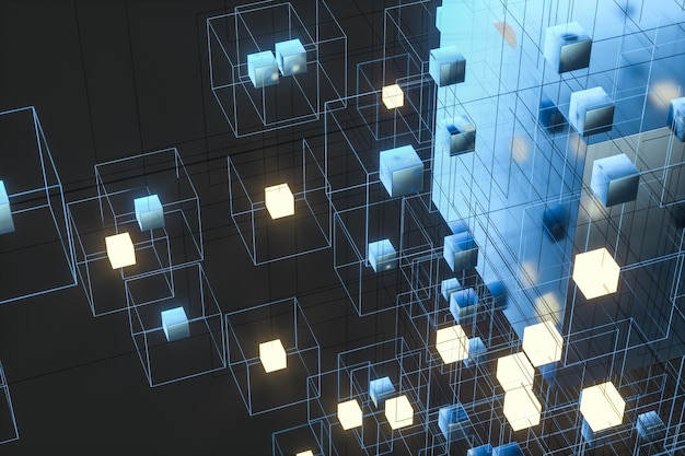 technology background make up with cubes and lines 3d rendering