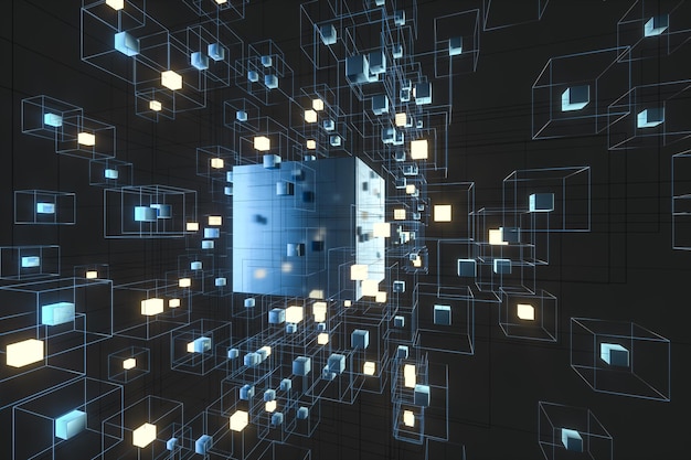 technology background make up with cubes and lines 3d rendering