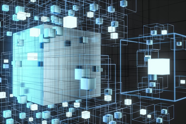 Technology background make up with cubes and lines 3d rendering