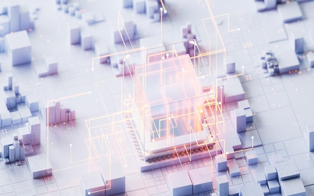 Technology circuit board and core 3d rendering 3D illustration