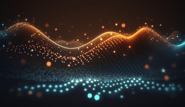 technology digital wave background conceptbeautiful motion waving dots texture with glowing defocused particles cyber or technology background