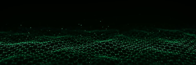 Technology green hexagon dynamic wave Futuristic honeycomb concept Digital technology webflow Big data visualization 3D rendering