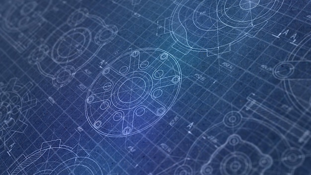 Teknikbanner Mekanisk konstruktion bakgrund Teknisk ritning illustration