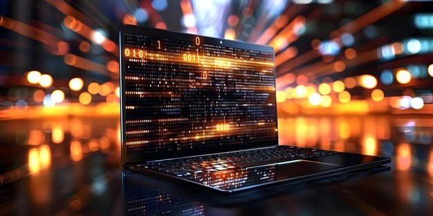 The Era of Big Data Laptop Screen Displaying Binary Code Data Flow Concept Technology Big Data Data Analysis Coding Information Technology