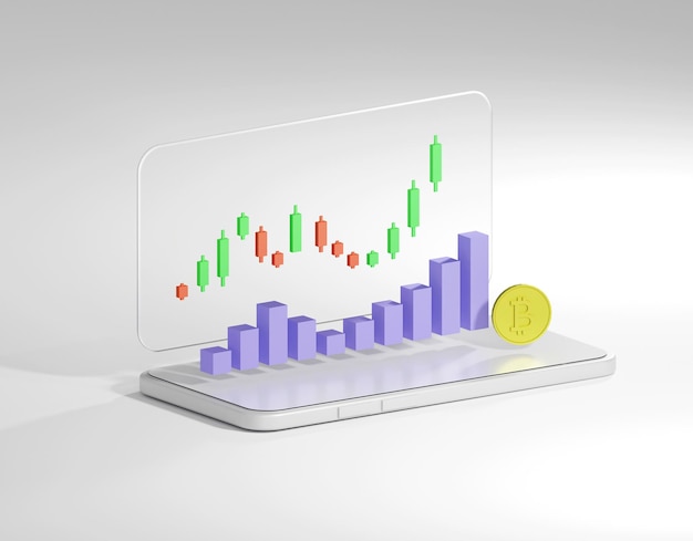 the illustration of bitcoin chart in 3d render