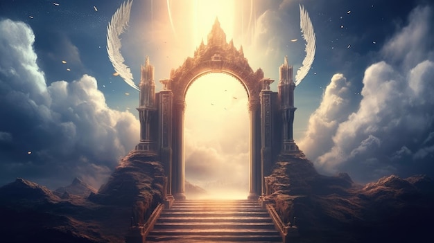 The picture of fantasy heaven gate the light and creature with wing AIG35