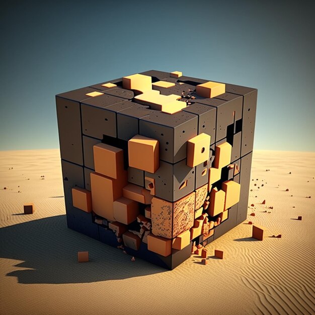 There is a 3d image of a cube in the desert generative ai
