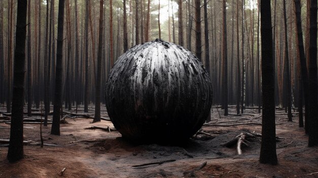 there is a large black object in the middle of a forest generative ai
