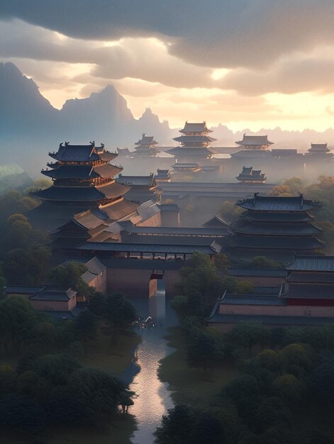 there is a large building with many towers on top of it ai generative