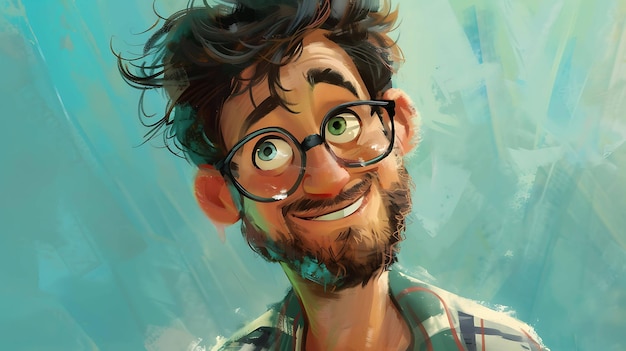 this is a digital painting of a man with glasses he has short brown hair and a beard