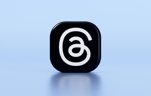 Threads, et isoleret Instagram-applogo på en blå baggrund i 3D-rendering