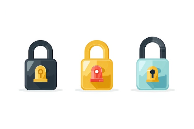 Three different colored padlocks in a set Can be used to symbolize security protection or the concept of locking something away