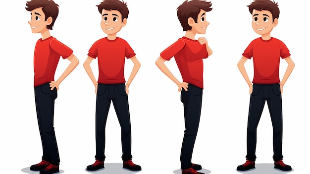 three different poses of a man with his hands on his hips