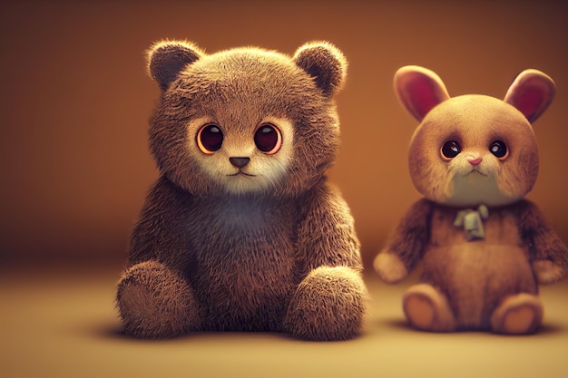 three happy animal friends. friends forever illustration cartoon poster. 3d-render.