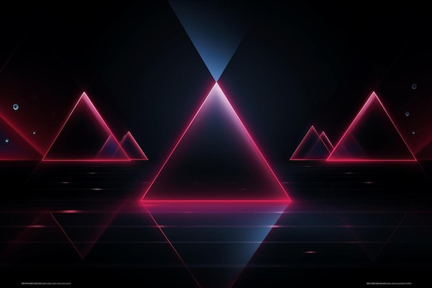 three triangles of different colors are shown in a dark room