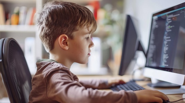 Toddler with computer early learning and tech kid39s education copy space on left